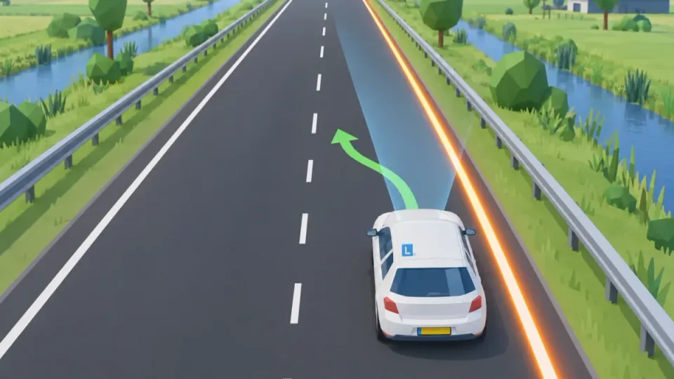 Lane keeping assist: the car gets too close to the line. The camera sees the line and the system steers the car gently back to the middle of the lane.