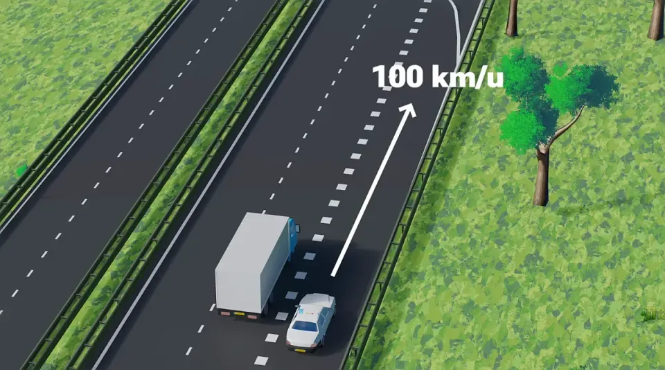The slip road runs next to the main carriageway. Build up speed and look for a safe gap.