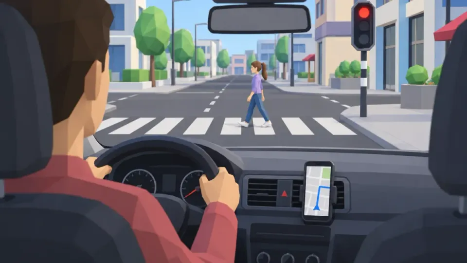 Even when you are stopped at a red light, you may not hold your phone. It may sit in a holder. Your hands stay on the wheel.