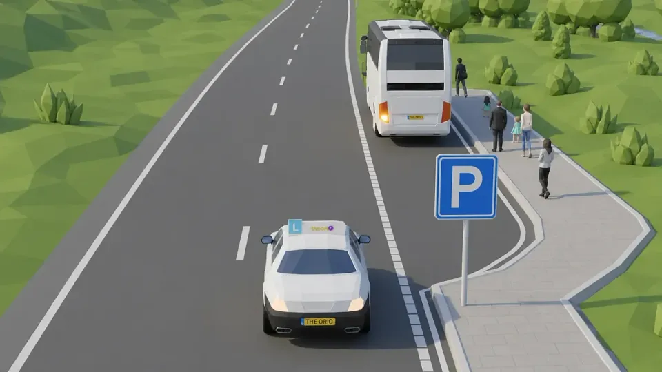 Coach leaving a car park