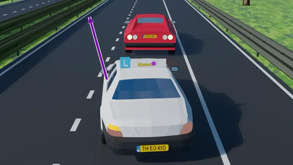 The red car is going the same way. Driving past it faster is overtaking.