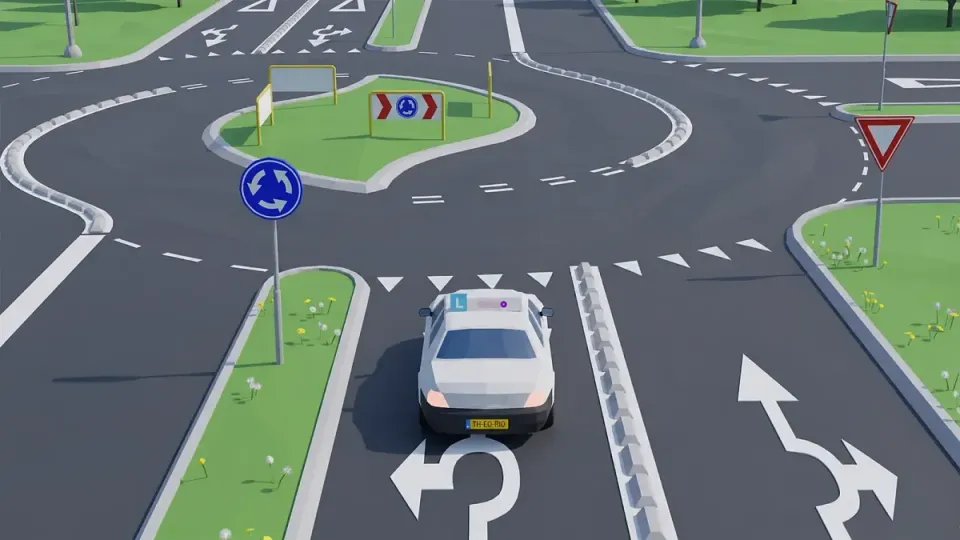 The arrows show the left lane for going further round. The right lane is for the other directions.