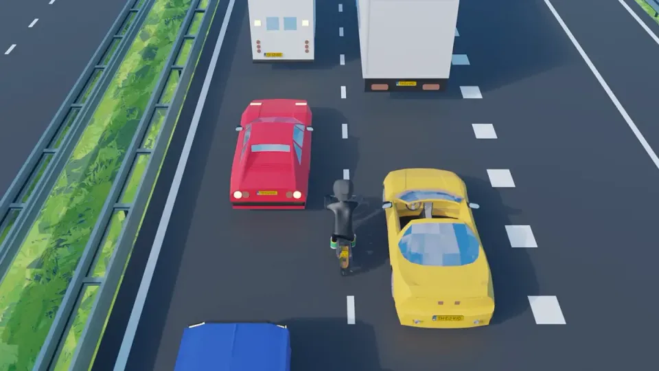The filtering code describes the space between the two left-most lanes. Check your mirrors there extra carefully.