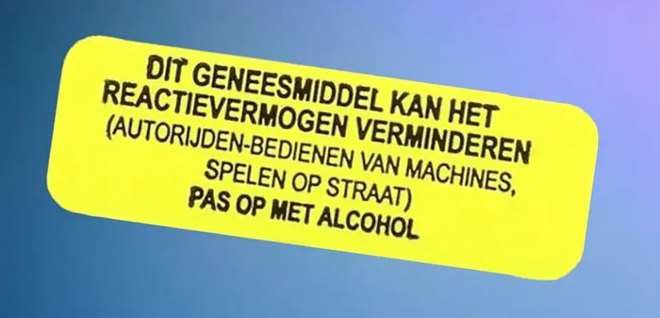 A yellow sticker on the box means: this medicine can reduce your ability to drive. Read the leaflet.