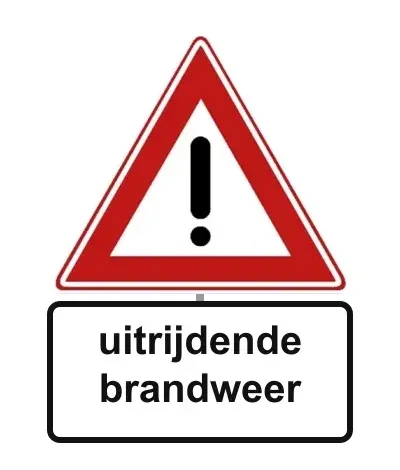 Sign J37 with the sub-sign "uitrijdende brandweer"