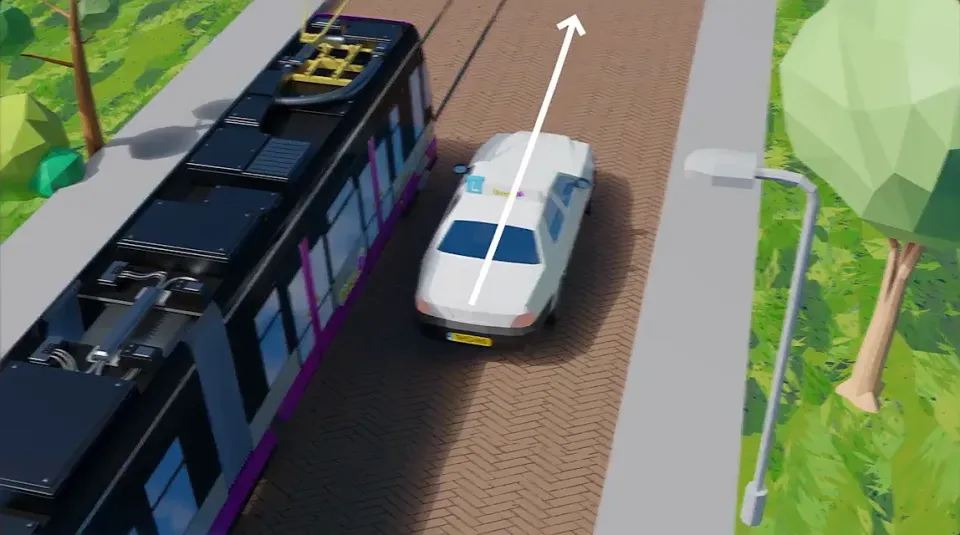 You may overtake a tram on the right. Watch out for people getting on or off at a stop.