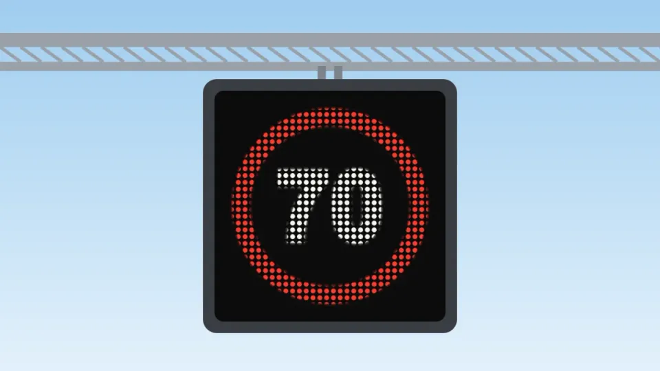 Matrix sign with the number 70 in a red ring