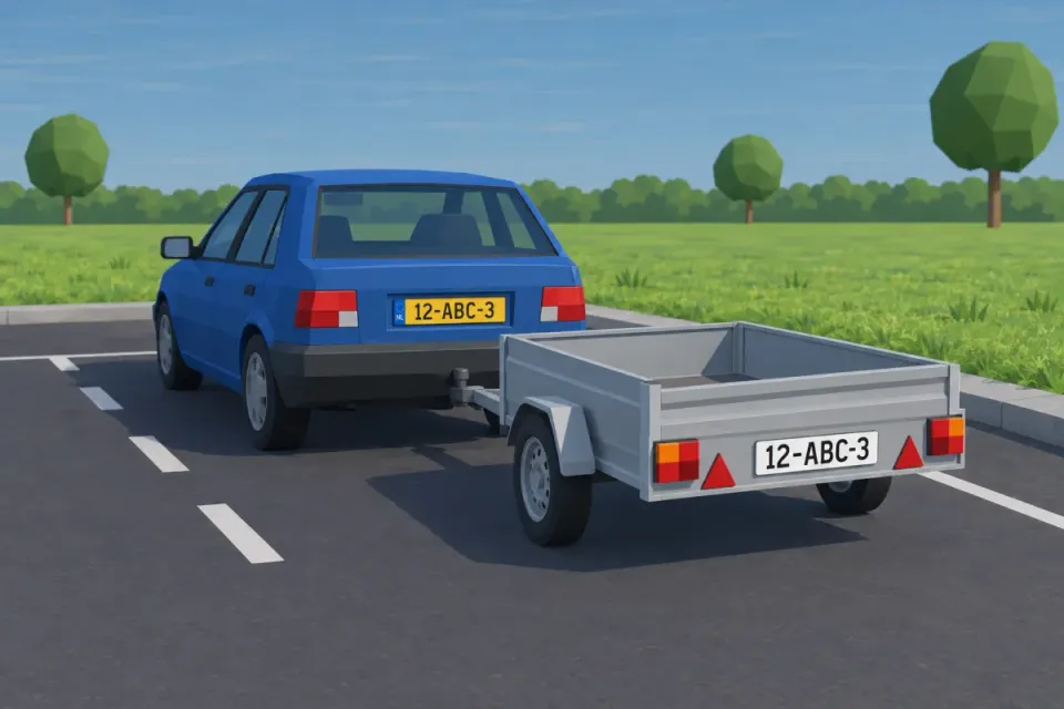 Light trailer with a white number plate