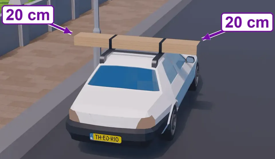 Lading mag maximaal 20 cm opzij buiten de auto uitsteken