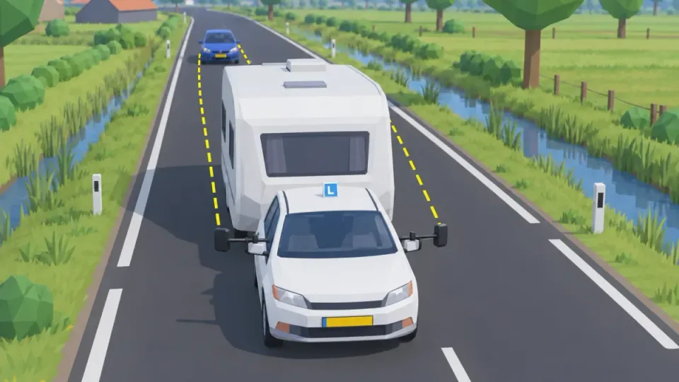 A caravan that is wider than the car. The car has extended towing mirrors that stick out past the caravan. That way you can see the traffic behind you.