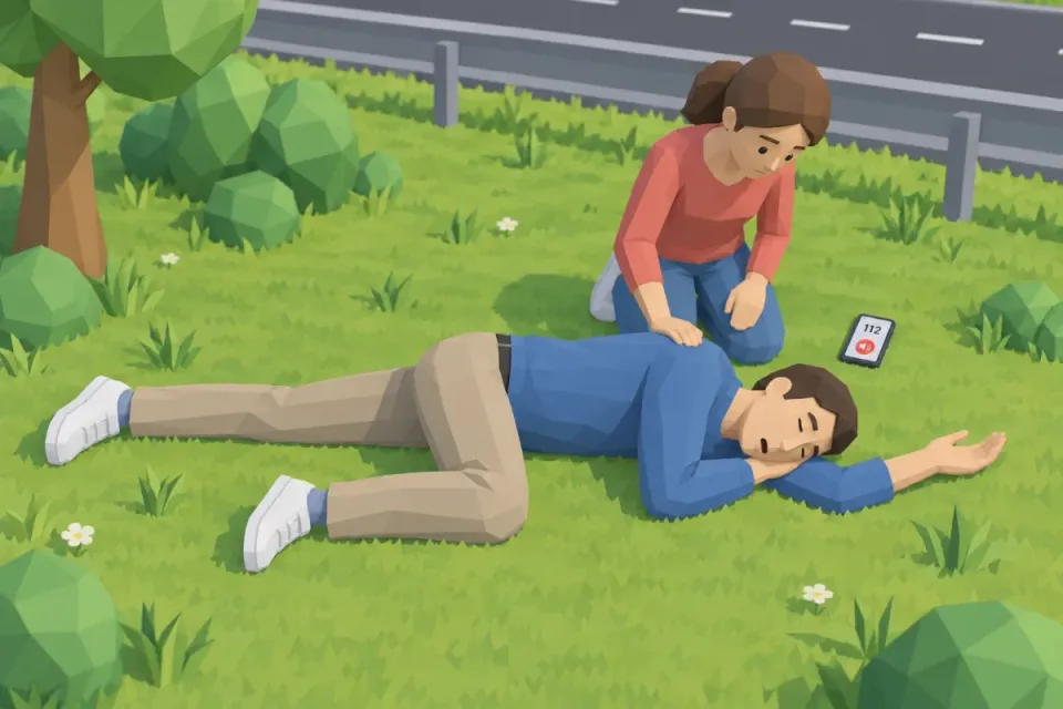 Is the casualty vomiting? Carefully turn them onto their side and follow the instructions from 112.