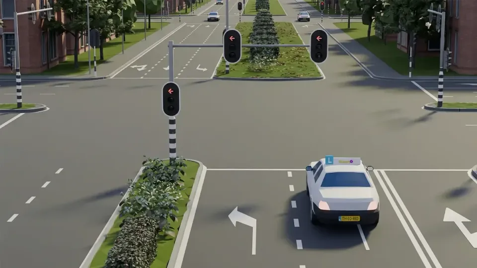 Of the two left-turn lanes you choose the right one: it fits turning left <em width=