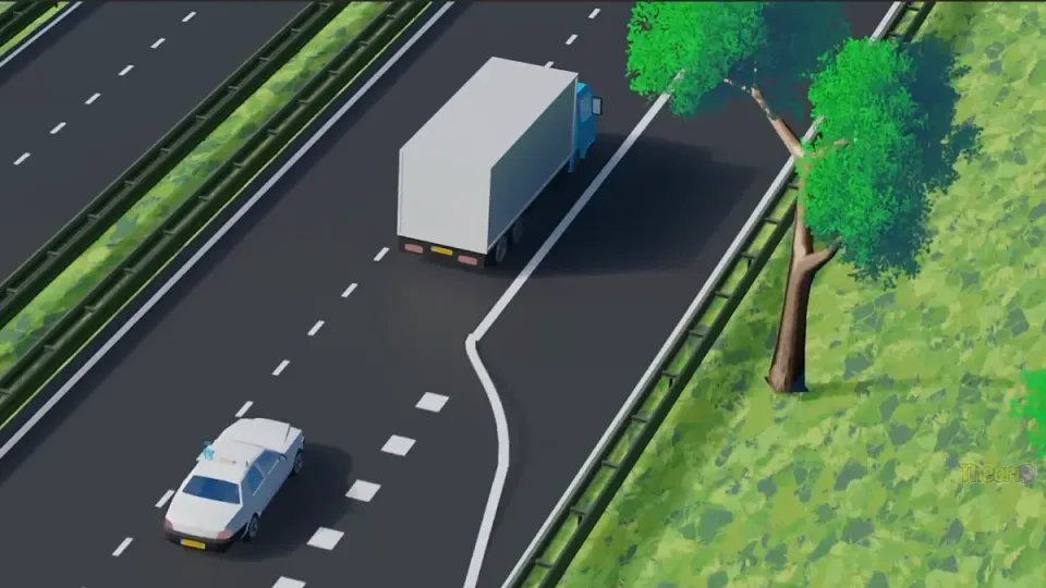 Short slip road and little room: ease off and merge behind the lorry.