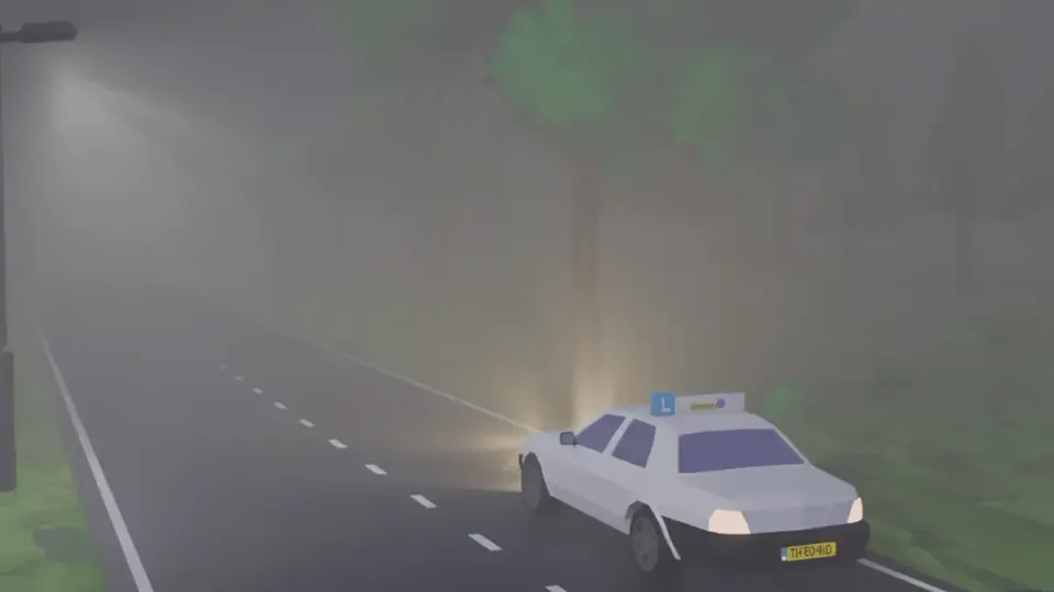 Because of the fog you can only see 30 metres here. The bright red rear fog light may then be on.