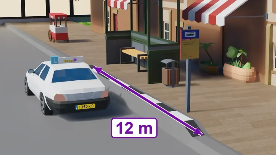 At a bus stop you may let someone get in or out straight away. Loading and unloading is not allowed.