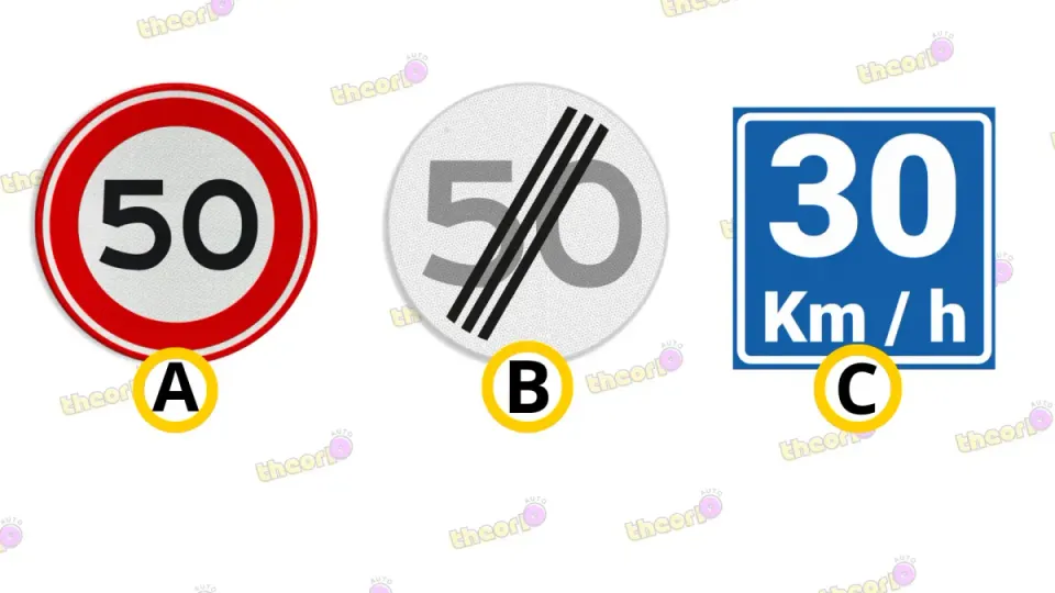 A imposes a 50 limit; B ends that restriction; C recommends 30. Shape and colour show the difference.