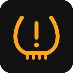 The tyre pressure light: an orange exclamation mark inside half a tyre with a jagged edge.