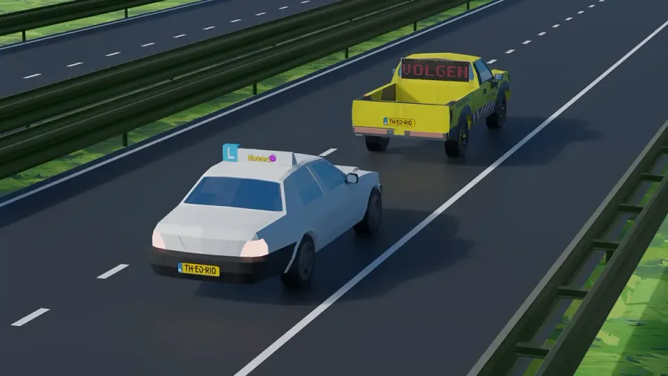 A Rijkswaterstaat road inspector can also be a priority vehicle. If his car shows VOLGEN (follow), you drive behind it until it stops.