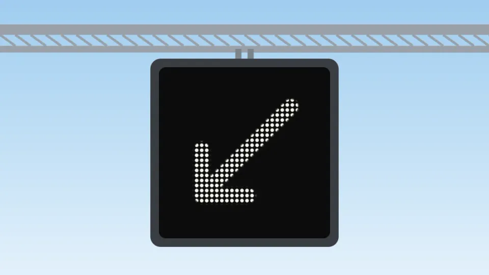 Matrix sign with a white diagonal arrow pointing left