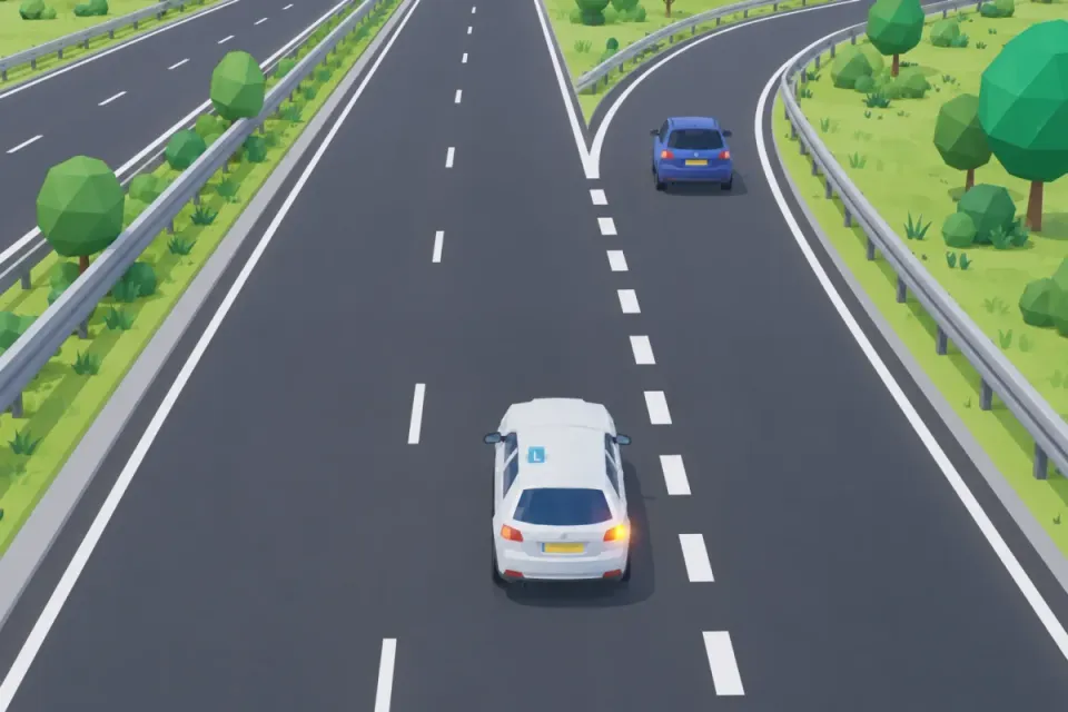 Traffic already on the exit lane goes first.