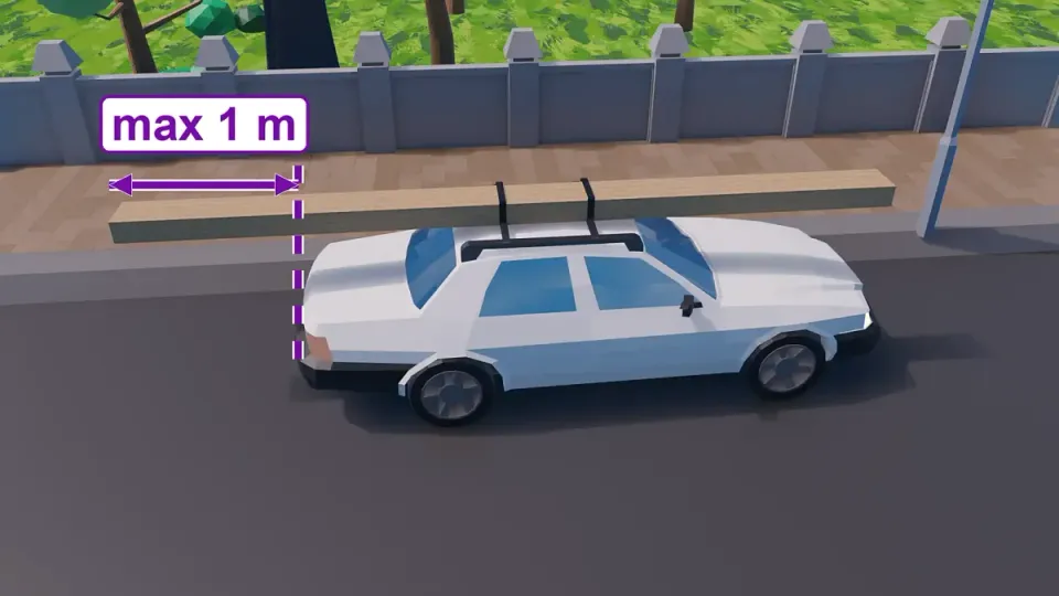 Load sticking out behind the car: at most 1 metre