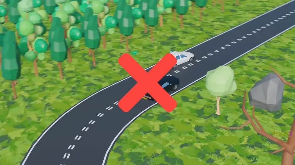 The bend hides part of the road. You cannot see whether the road is clear.