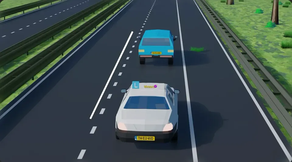 The learner car drives far too close behind another car on the motorway