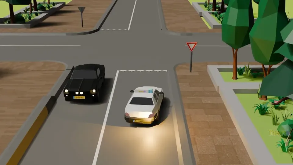 The learner car wants to turn right and already drives as far right as possible
