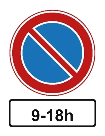 No-parking sign with the sub-sign 9-18h