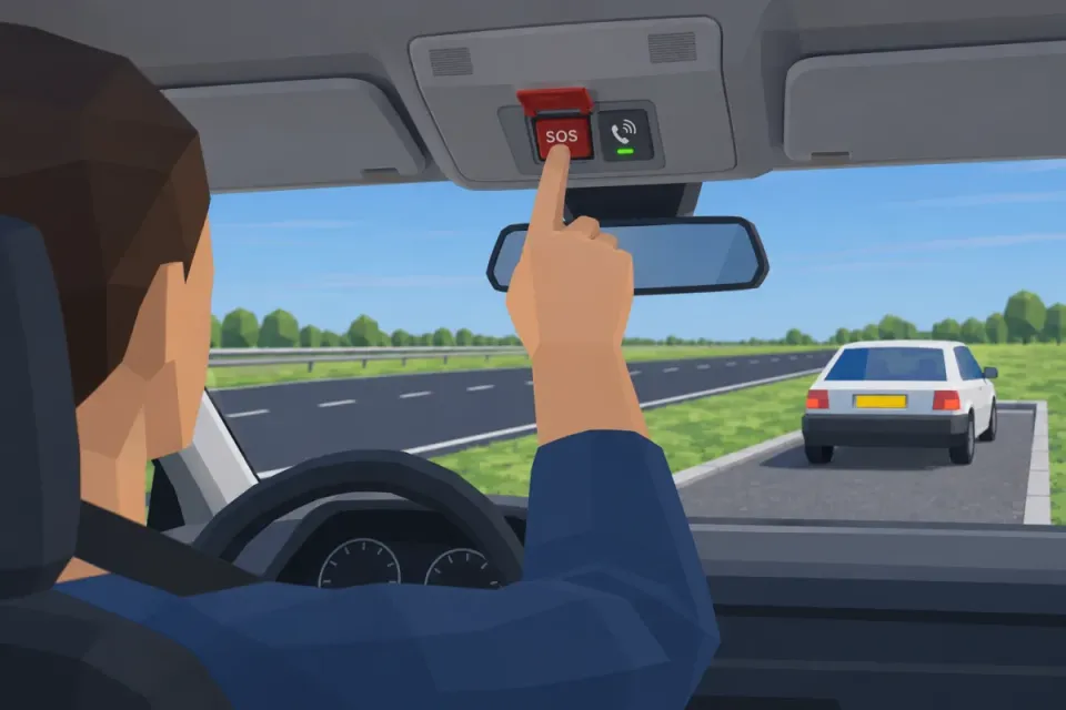 The SOS button can start a 112 emergency call. Use it for a genuine emergency and learn its operation before departure.
