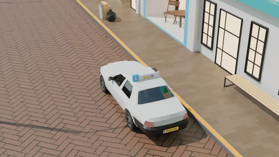 A solid yellow line also bans stopping. You do not load or unload here.