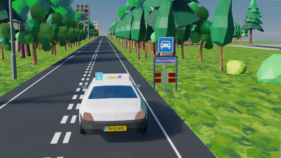 Outside a built-up area, the autoweg sign means a 100 km/h default limit even without a green centre strip. Any other applicable speed restriction still applies.