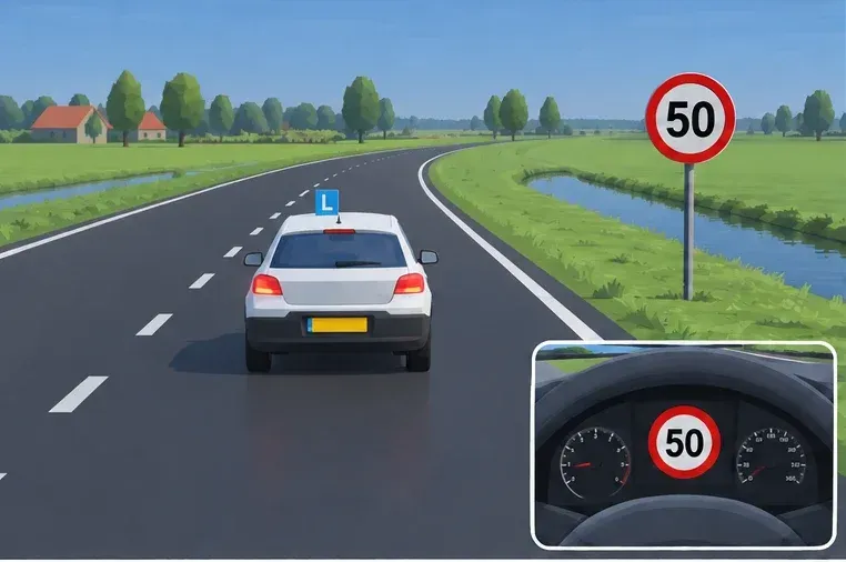 Provides limit information and feedback. You read signs and choose a safe speed for conditions.