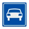 Blue autoweg sign with a white car