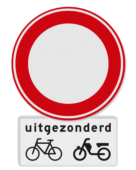 Sign C1 with a sub-sign except cyclists and moped riders