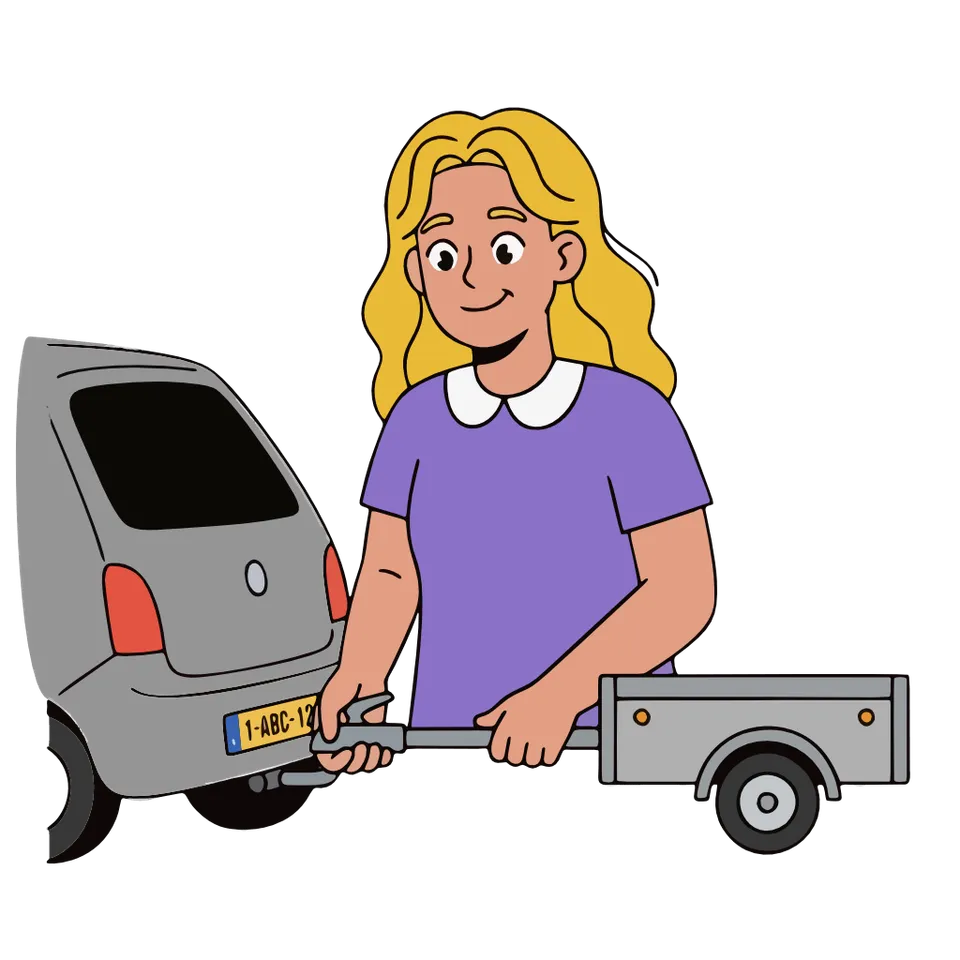 Illustration of a trailer being coupled to the tow bar of a car