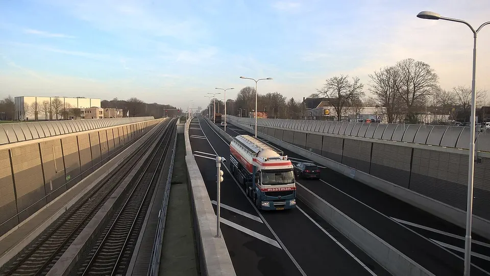 Road and railway beside a tunnel — area around Nijverdal
