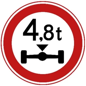 Gesloten voor voertuigen waarvan de aslast hoger is dan op het bord is aangegeven