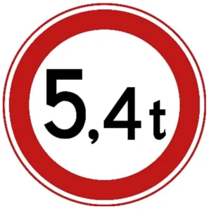 Gesloten voor voertuigen en samenstellen van voertuigen, waarvan de totaalmassa of de som van de aslasten hoger is dan op het bord is aangegeven