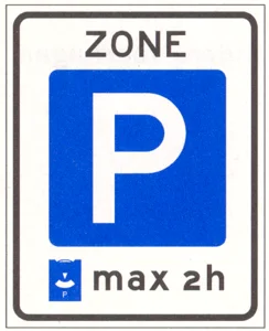 Parkeerschijf-zone met verplicht gebruik van parkeerschijf, tevens parkeerverbod indien er langer wordt geparkeerd dan de parkeerduur die op het bord is aangegeven